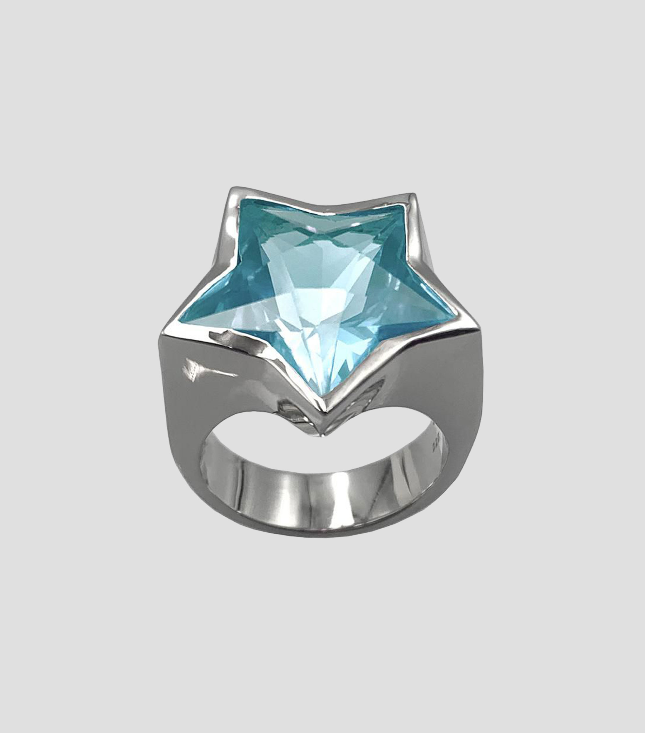 Anillo estrella en Plata con Aguamarina Unisex